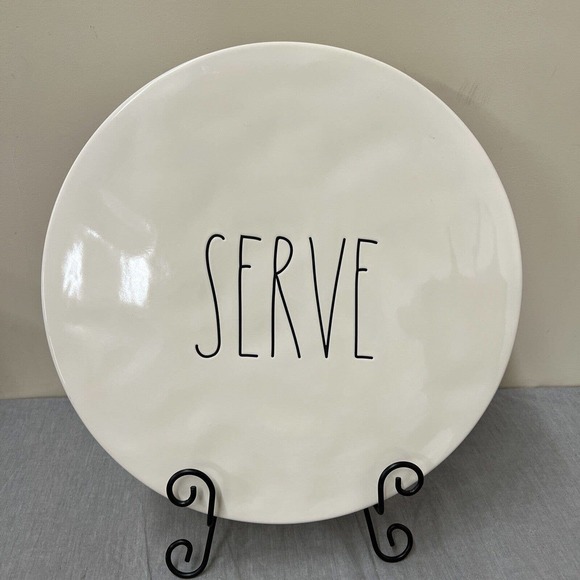 Rae Dunn "Serve" Lazy Susan - white ceramic 16" turntable tray by Magenta Chrty